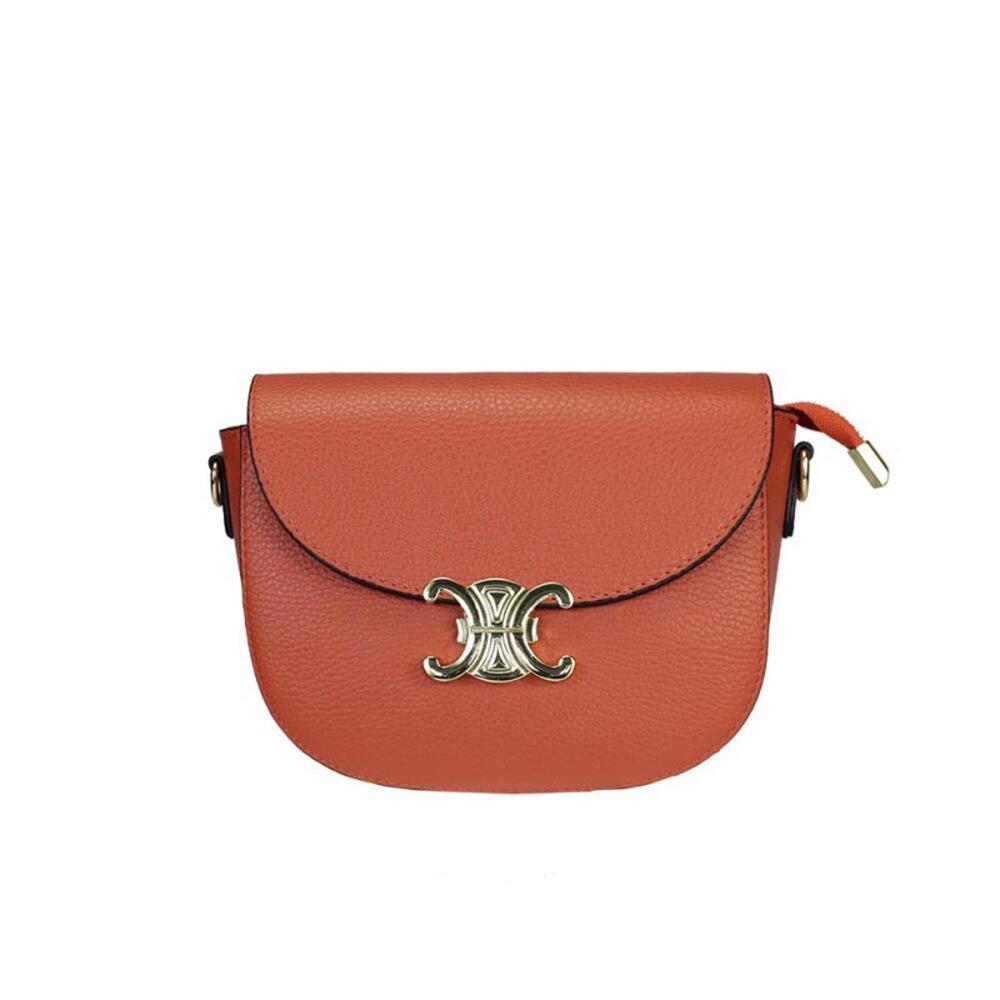 Italian Leather Orange Shoulder Bag Crossbody with Flap Closure Made in Italy